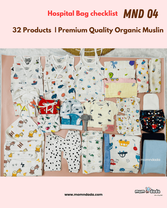 Newborn Hospital Bag Kit | 32 Essential Items | Organic Muslin - momndada