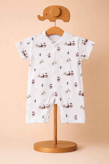 Organic Cotton Newborn Baby Romper | Soft Interlock Romper | Santa - momndada