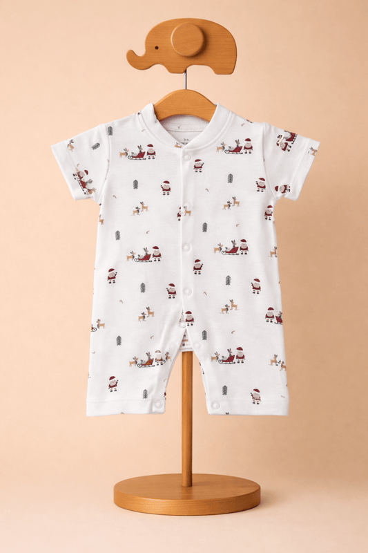 Organic Cotton Newborn Baby Romper | Soft Interlock Romper | Santa - momndada