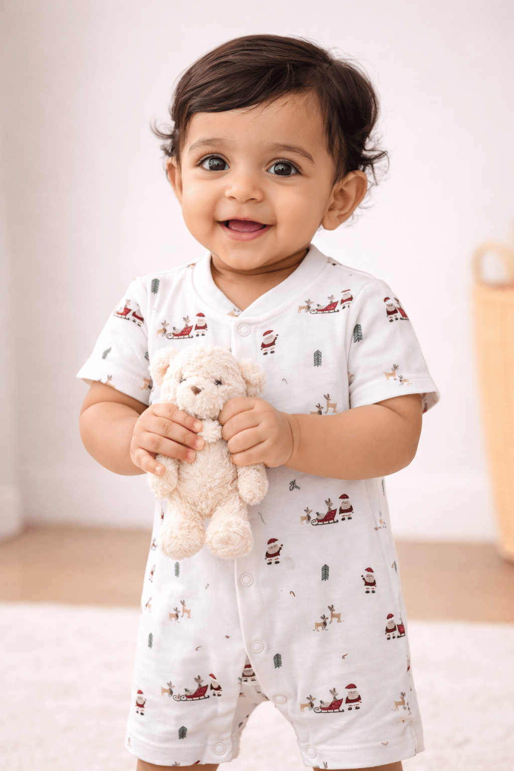 Organic Cotton Newborn Baby Romper | Soft Interlock Romper | Santa - momndada