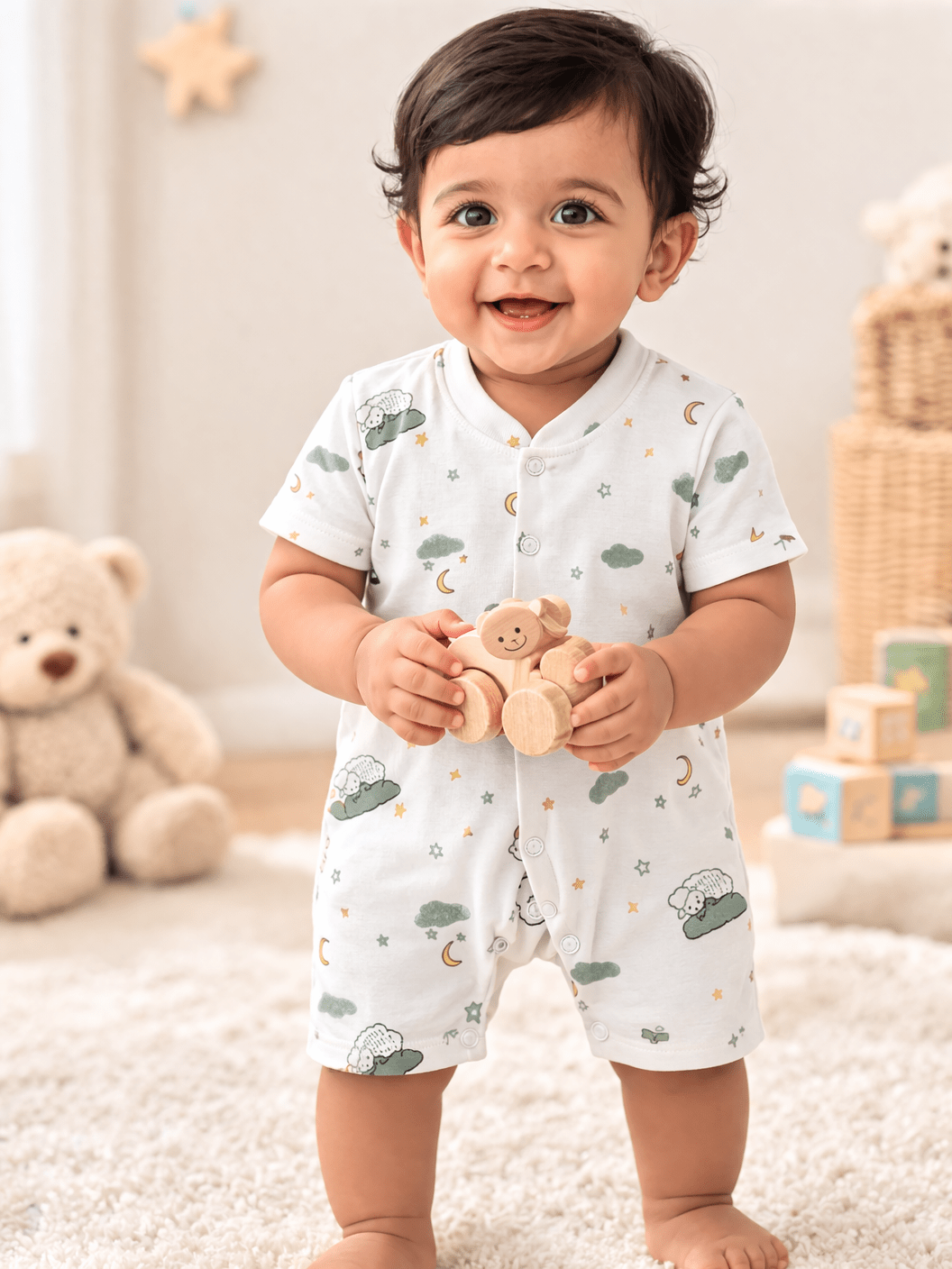 Organic Cotton Newborn Baby Romper | Soft Interlock Romper | Sheep - momndada