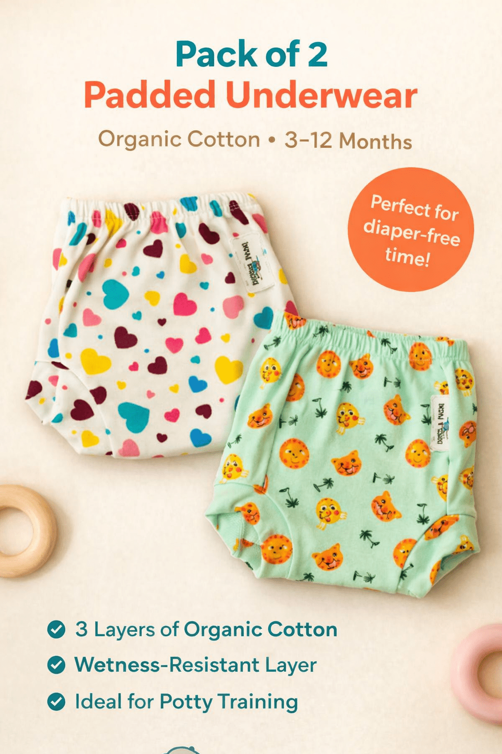 Organic Padded Underwear 3–12 Months - Pack of 2(Assorted) - momndada