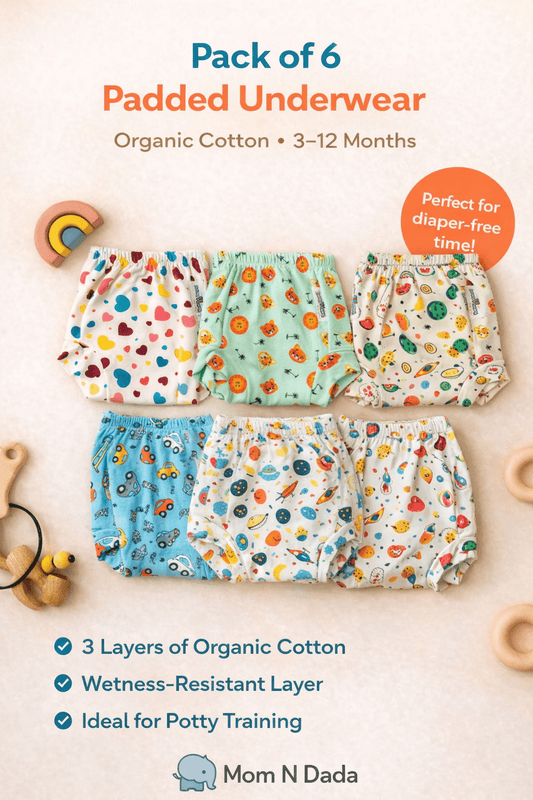 Organic Padded Underwear 3–12 Months - Pack of 6(Assorted) - momndada