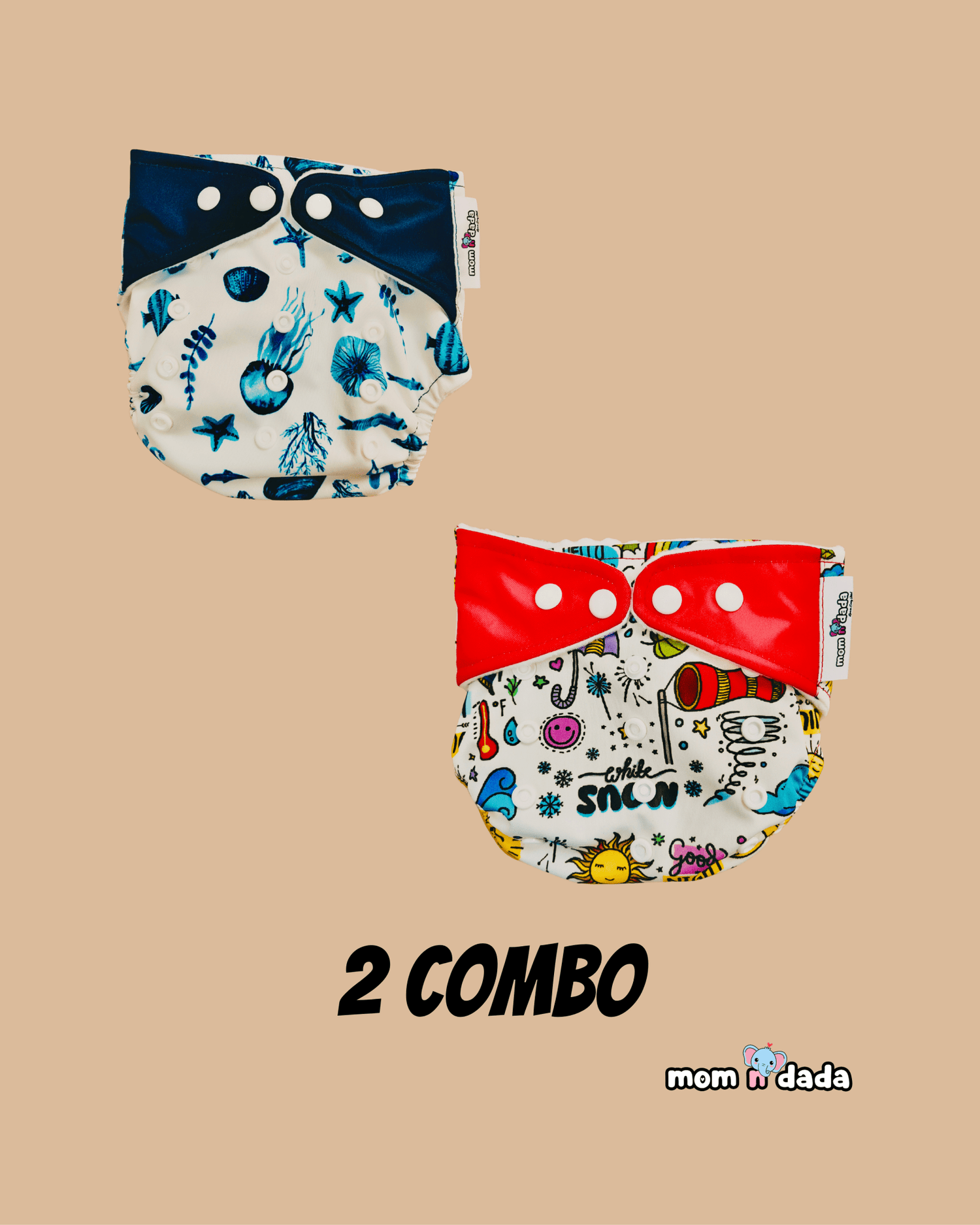 Organic Reusable Cloth Diapers - Pack of 2 (Assorted) - momndada