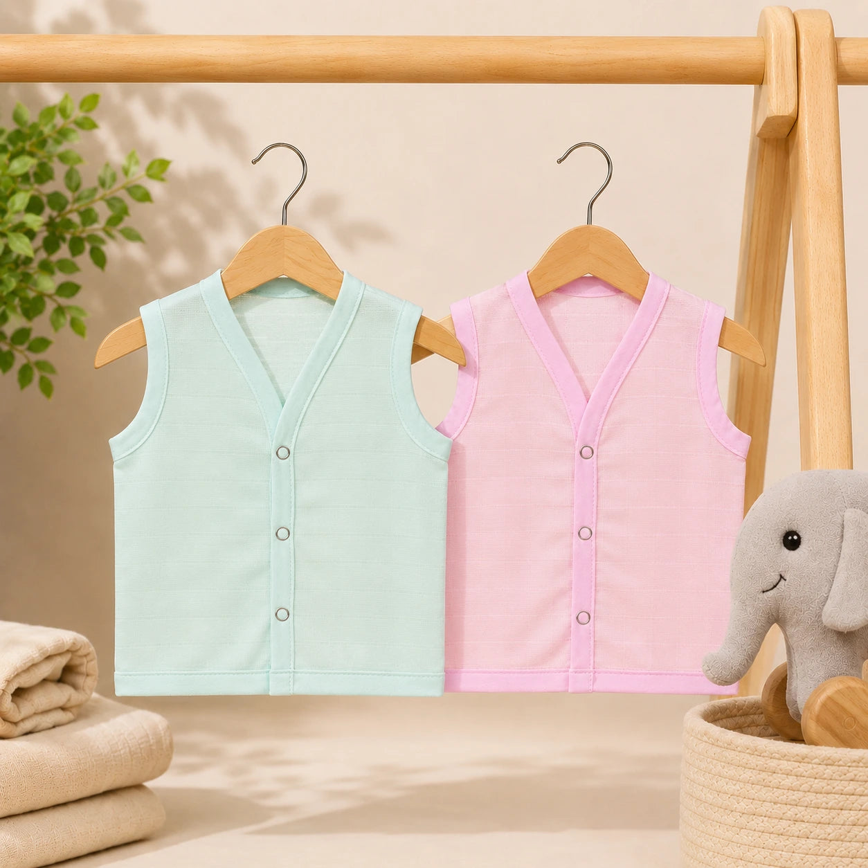 Muslin Button Jabla  - Solid Colour Pack of 2 (Assorted)