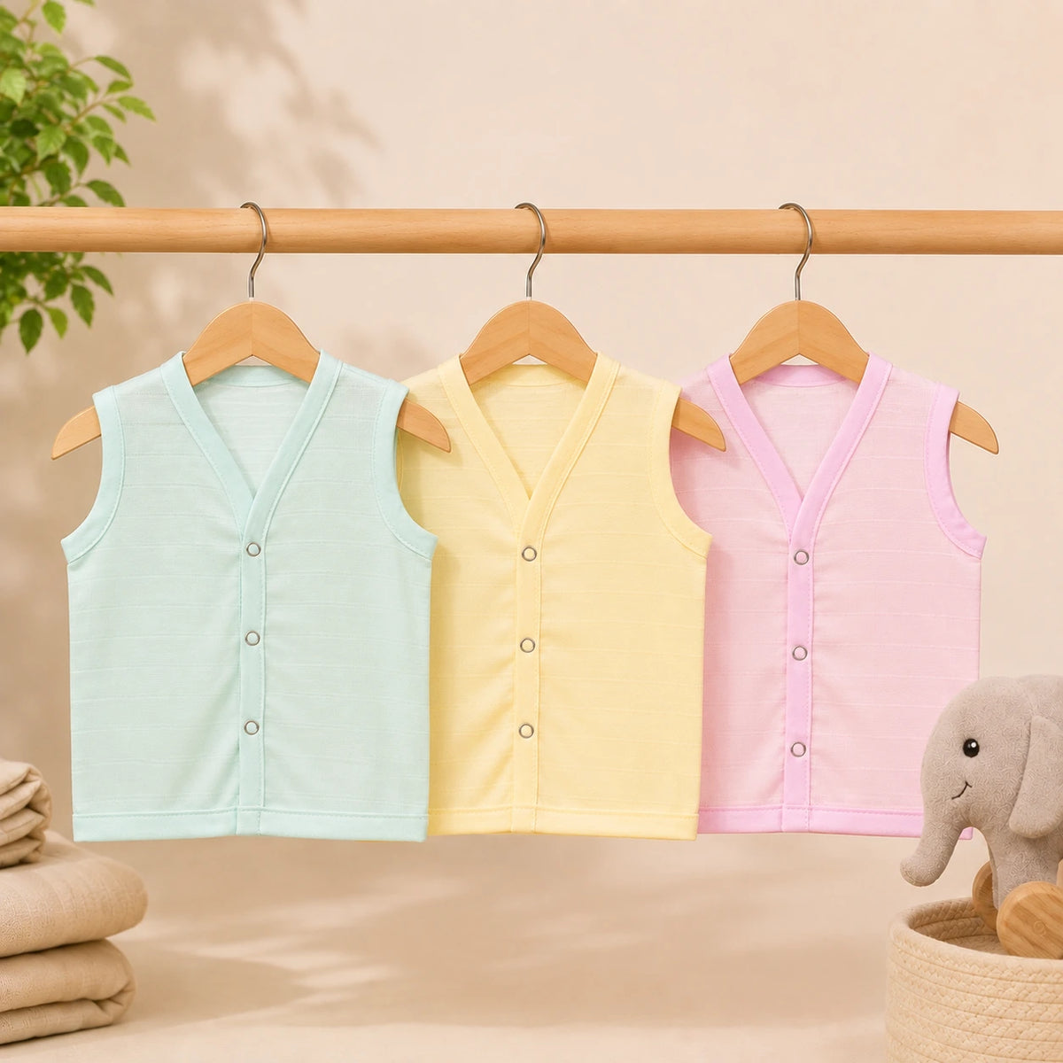 Muslin Button Jabla  - Solid Colour Pack of 3 (Assorted)
