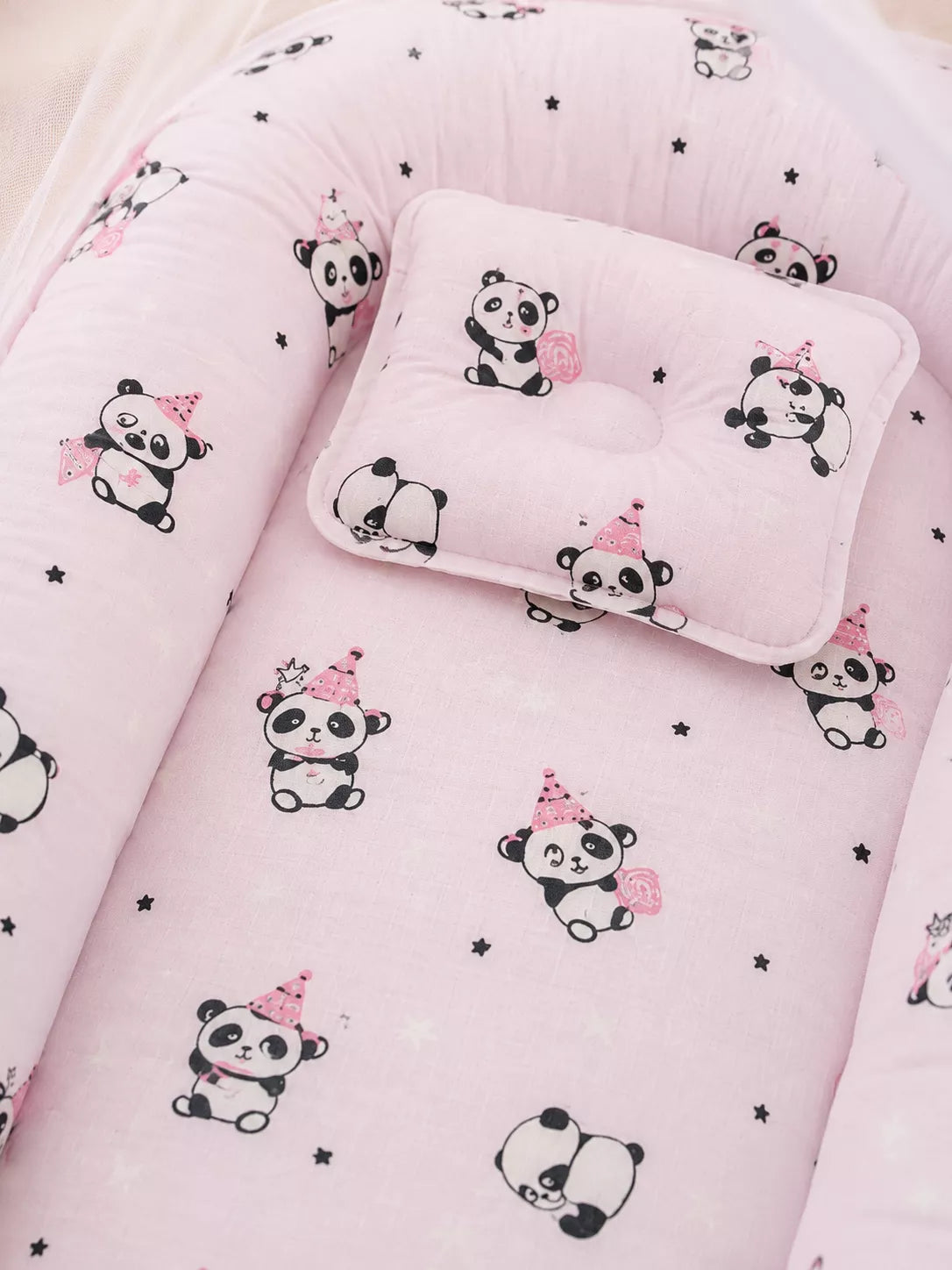 Muslin Baby Net Bed with Mosquito Net | Panda print (Upto Above 1 year)