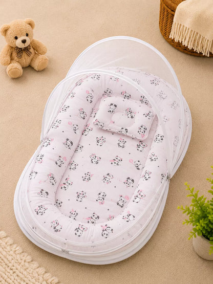 Muslin Baby Net Bed with Mosquito Net | Panda print (Upto Above 1 year)