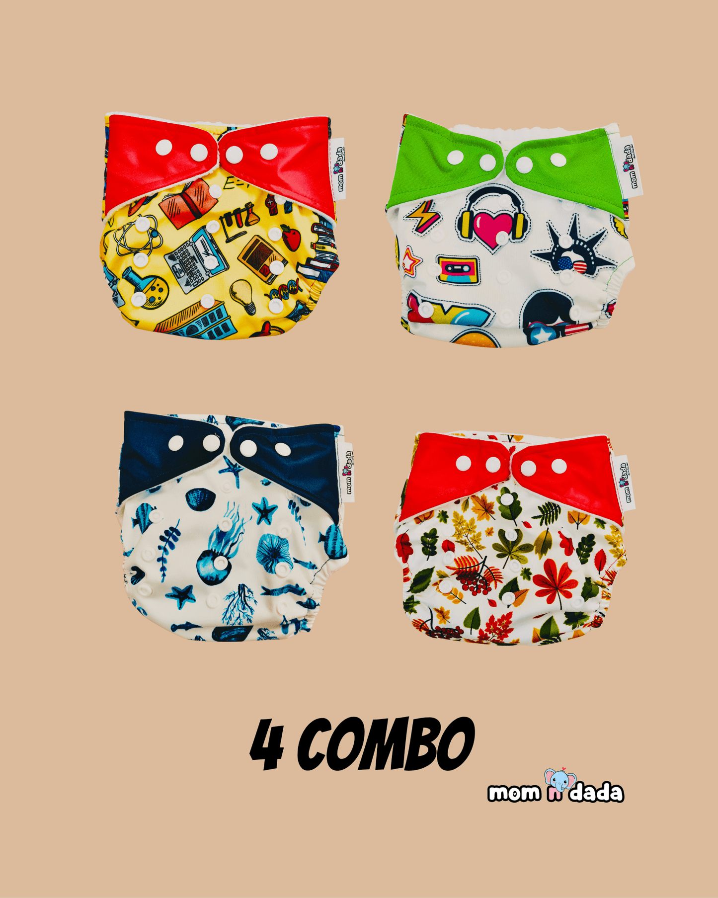 Reusable Cloth Diaper - Combo 4 (Assorted) - momndada