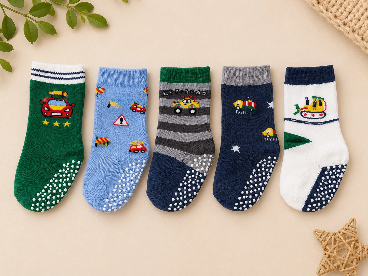 Anti-Slip Socks Combo Pack of 5 - (Assorted)