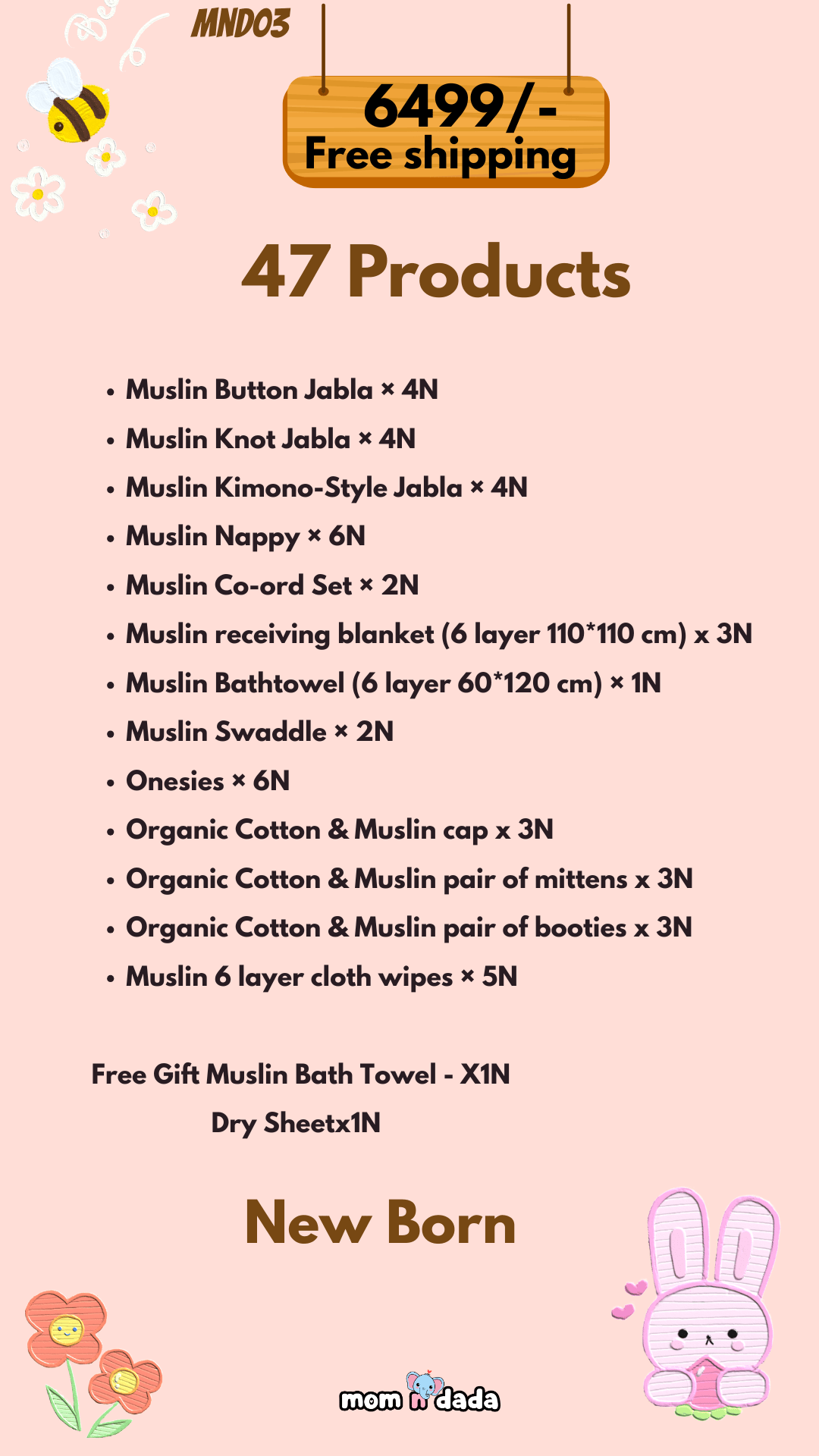 Summer New Born Kit | 47 Essential Items | Organic Muslin - momndada