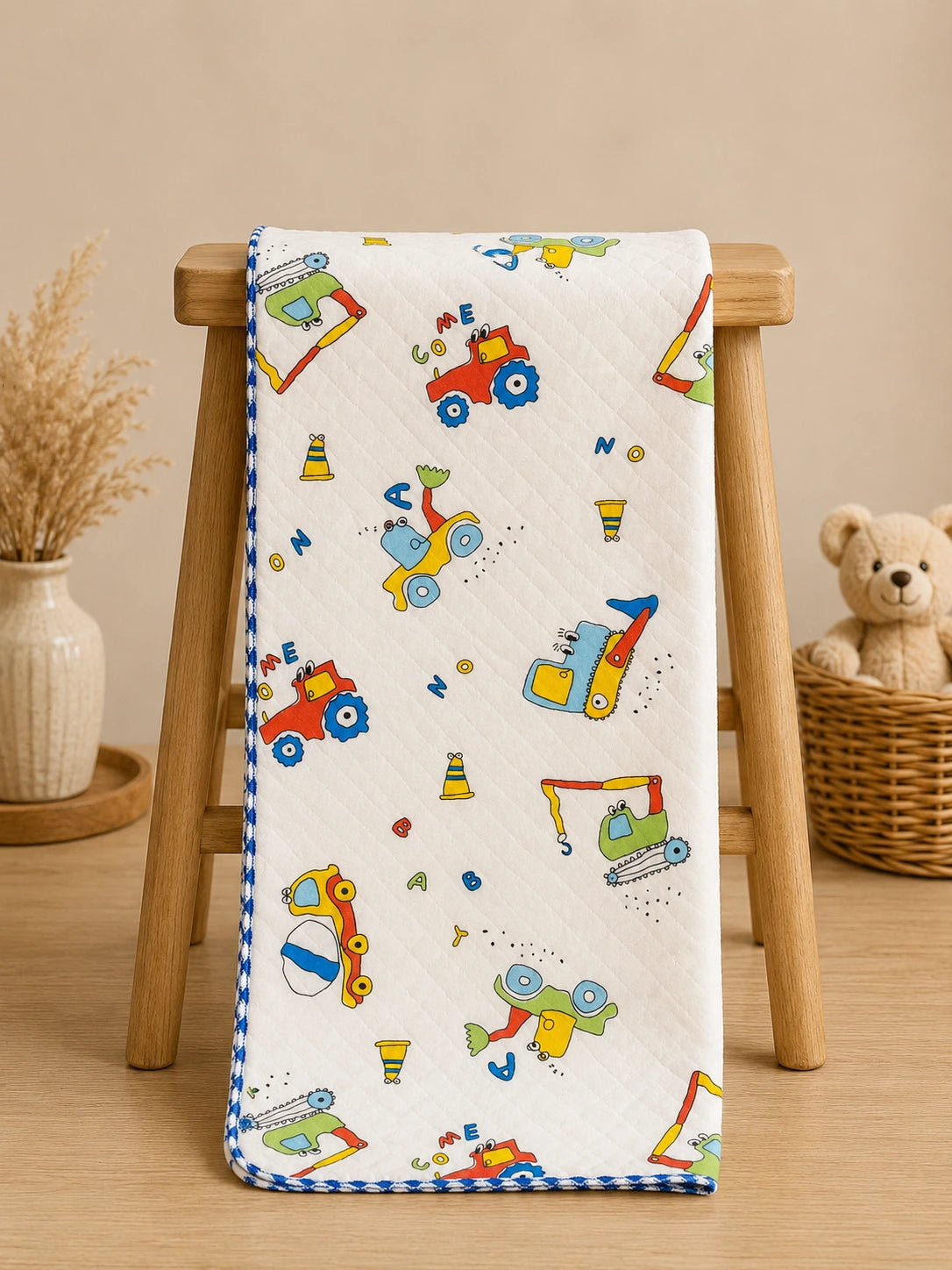 Baby Muslin 2 Layered Blanket – Soft & Breathable (85 x 85 cm) - Bull Dozer