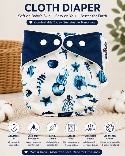 Reusable Cloth Diaper with free Insert Pad- Jelly Fish Print