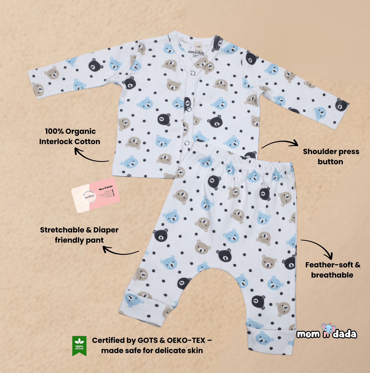 Winter Warm Full Sleeve Co - ord Sets - Teddy Print - momndada