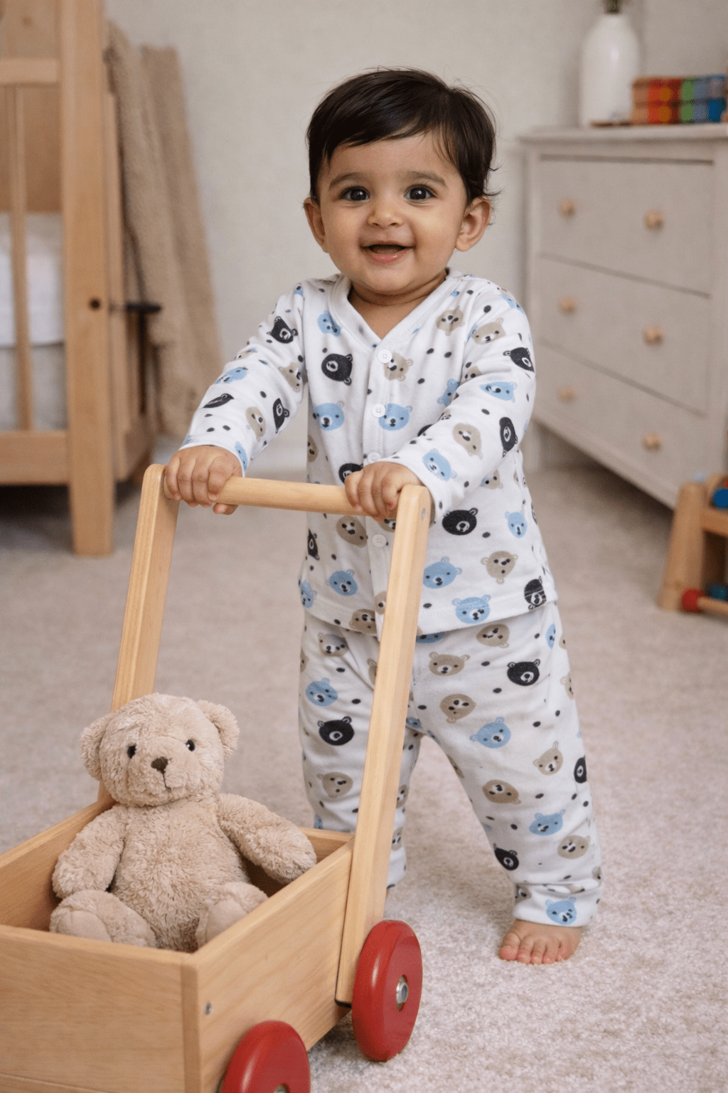 Winter Warm Full Sleeve Co - ord Sets - Teddy Print - momndada