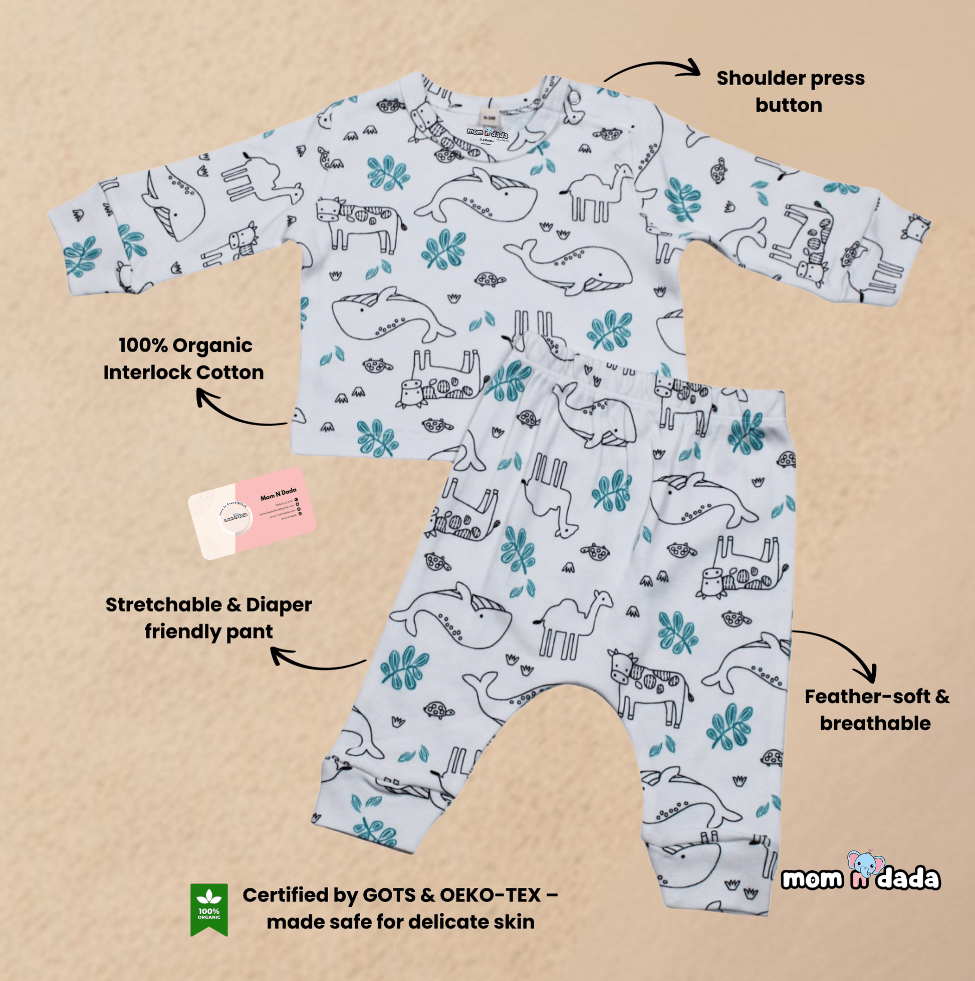 Winter Warm Full Sleeve Co - ord Sets - Whale Print - momndada